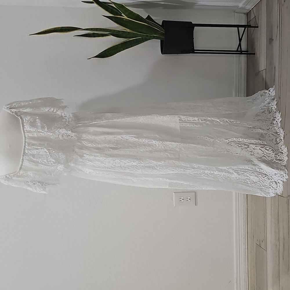 Charming White Tiered Ruffled Maxi Gown with Flutter Sleeves - Picture 2 of 5